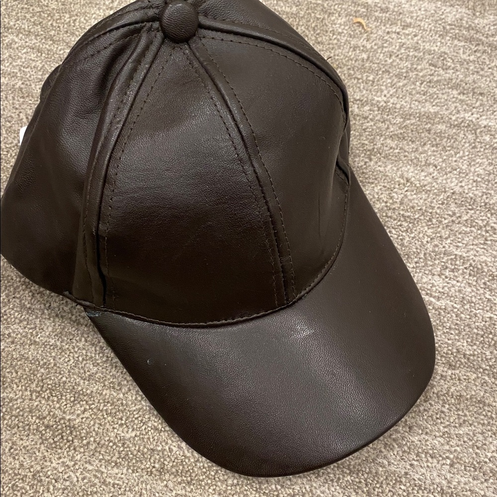 Brand New Brown Leather Perry Baseball Cap Hat